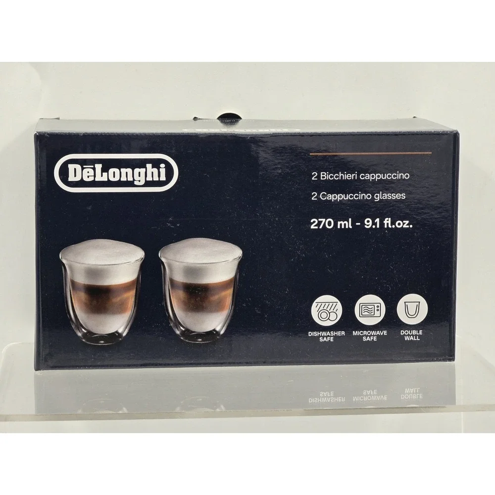 DeLonghi Cappuccino Glasses Double Wall‎ 270ml (9.1oz) Thermal Glass Set of 2